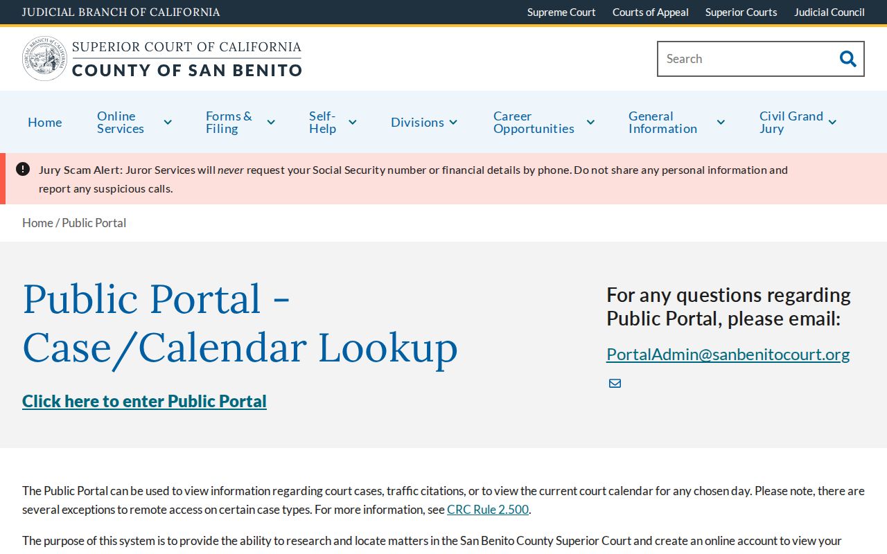 San Benito County released inmates court portal release record lookup
